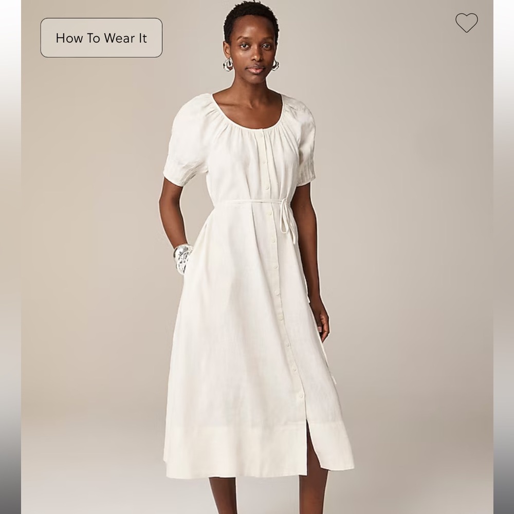 NWT J. Crew button-up midi dress in linen, medium, natural